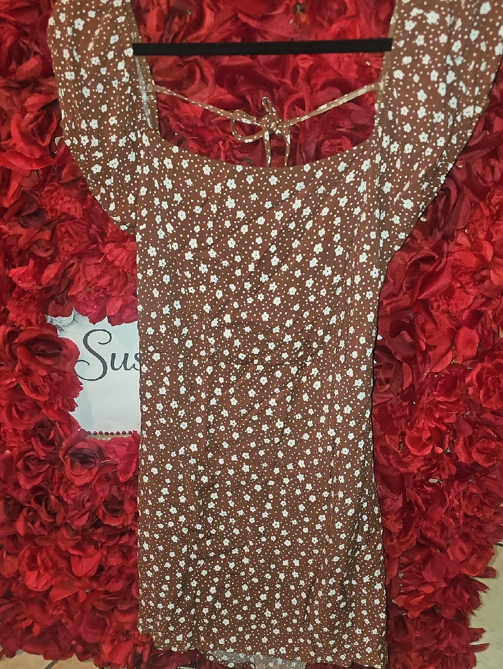 La Hearts Brown Floral Mini Strap Back Dress Size Small